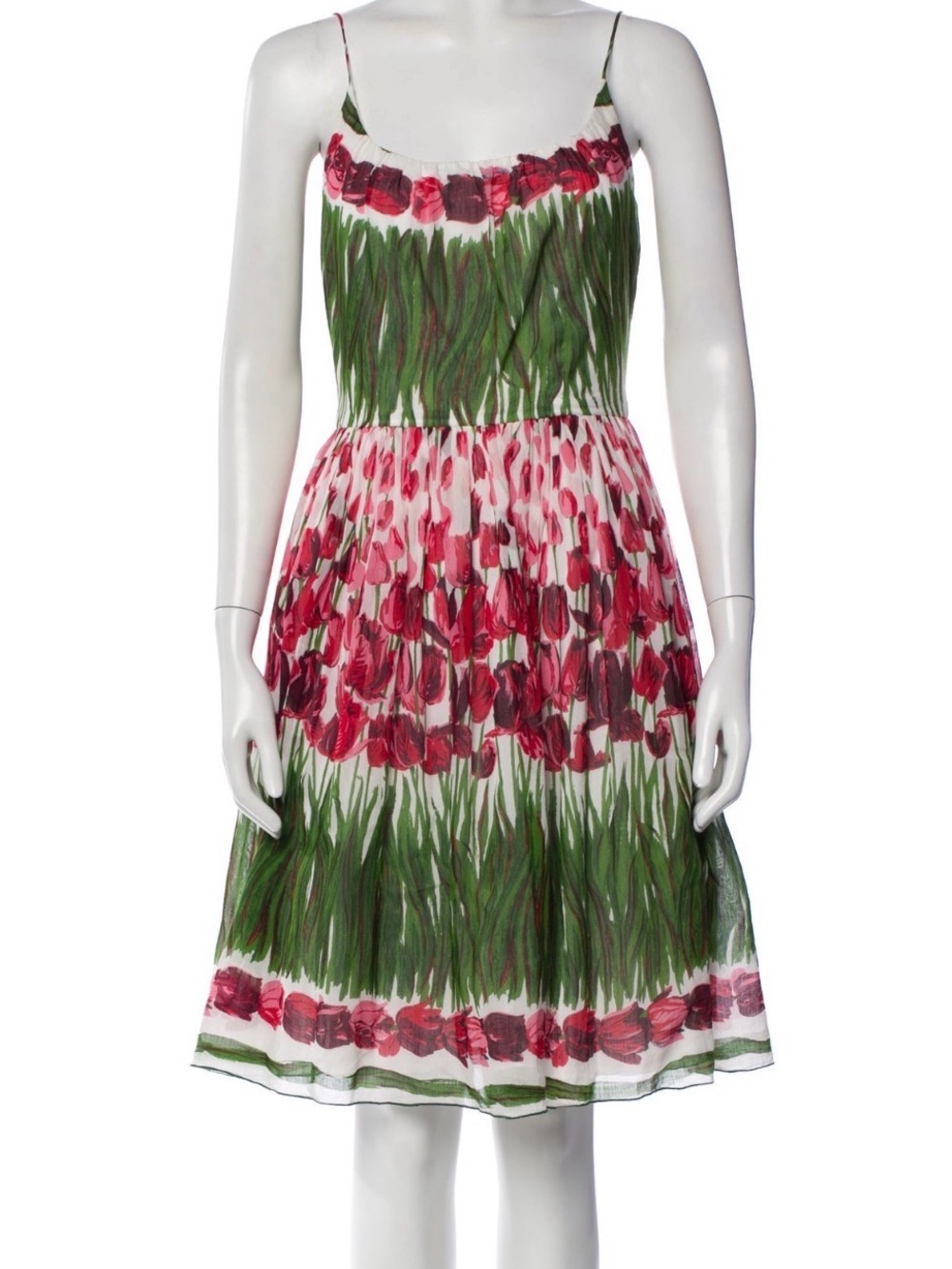 Anna Sui Floral Green and Pink Sleeveless Sundress
